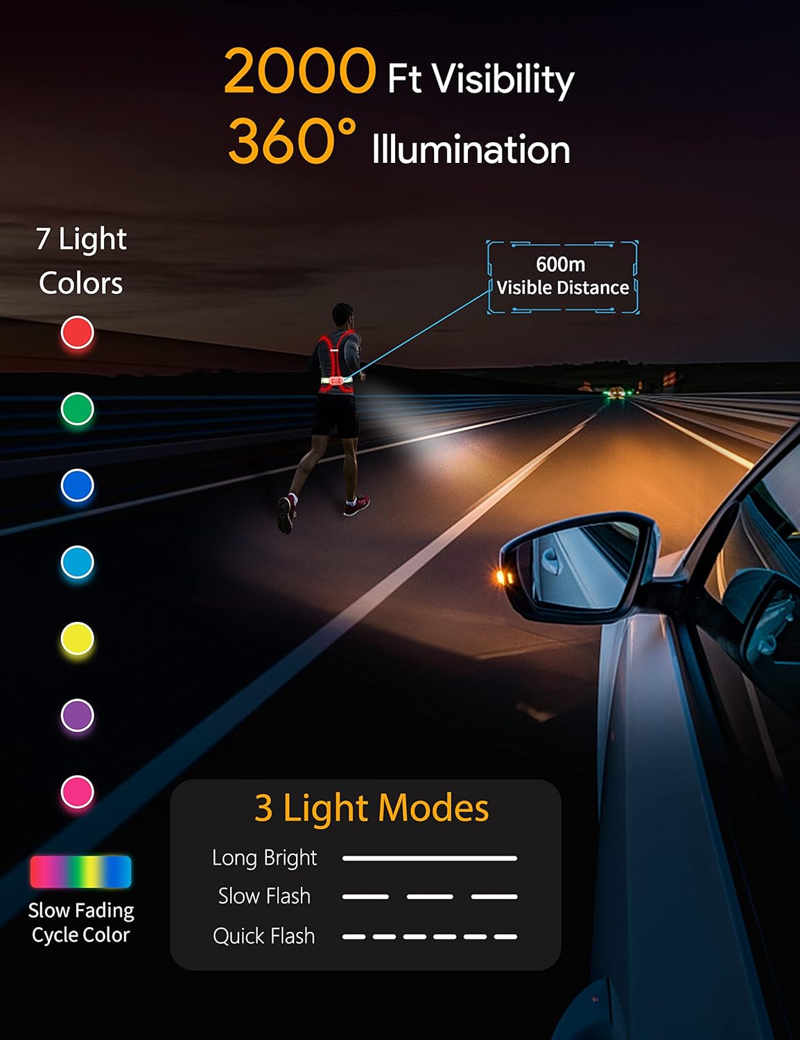 High Visibility LED Light Up Vest, 360° Reflective Safety Gear, Rechargeable Waterproof, L-Green K44241