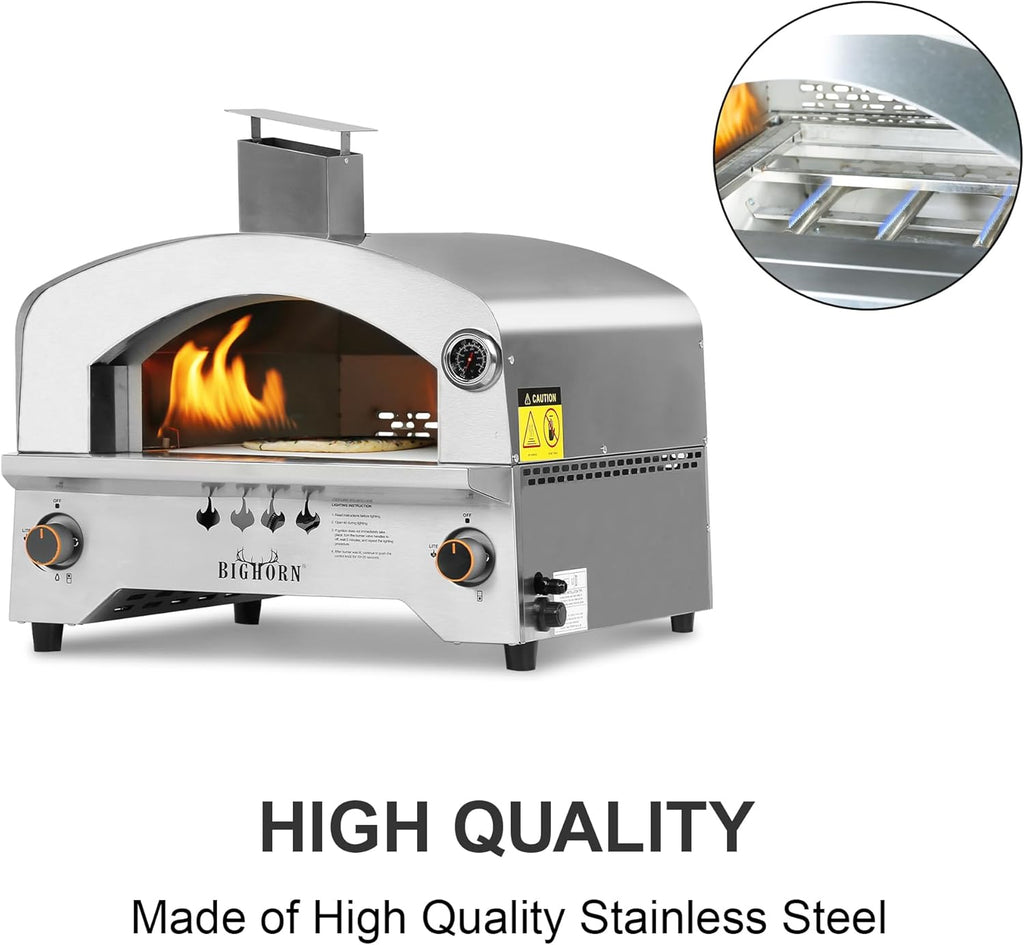 Gas Pizza Oven Countertop Stainless Steel Propane Pizza Oven with 13" Pizza Stone & Foldable Pizza Peel K631