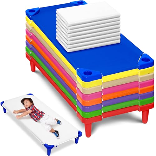 16 Pcs Stackable Toddler Nap Cots with Sheets Set O21983