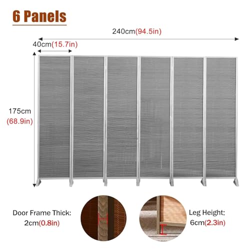 6 Panel Folding Privacy Screen Room Divider, 175cm Tall R12735