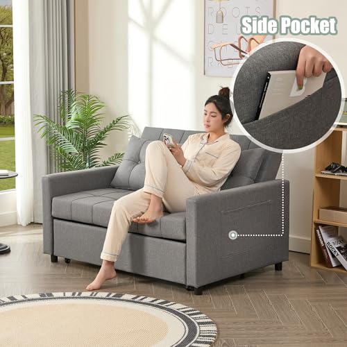 Light Gray Linen Sleeper Sofa with Pull-Out Bed V8935
