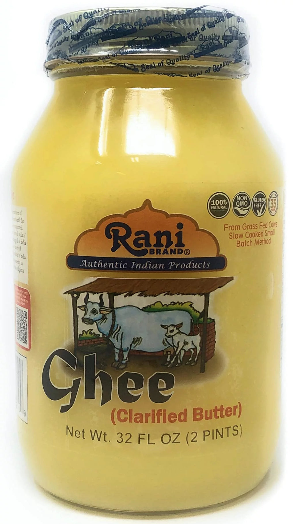Pure Ghee Clarified Butter 2lbs (32oz) Glass Jar E286