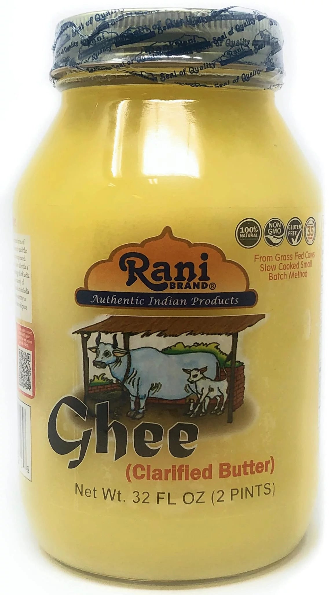 Pure Ghee Clarified Butter 2lbs (32oz) Glass Jar E286