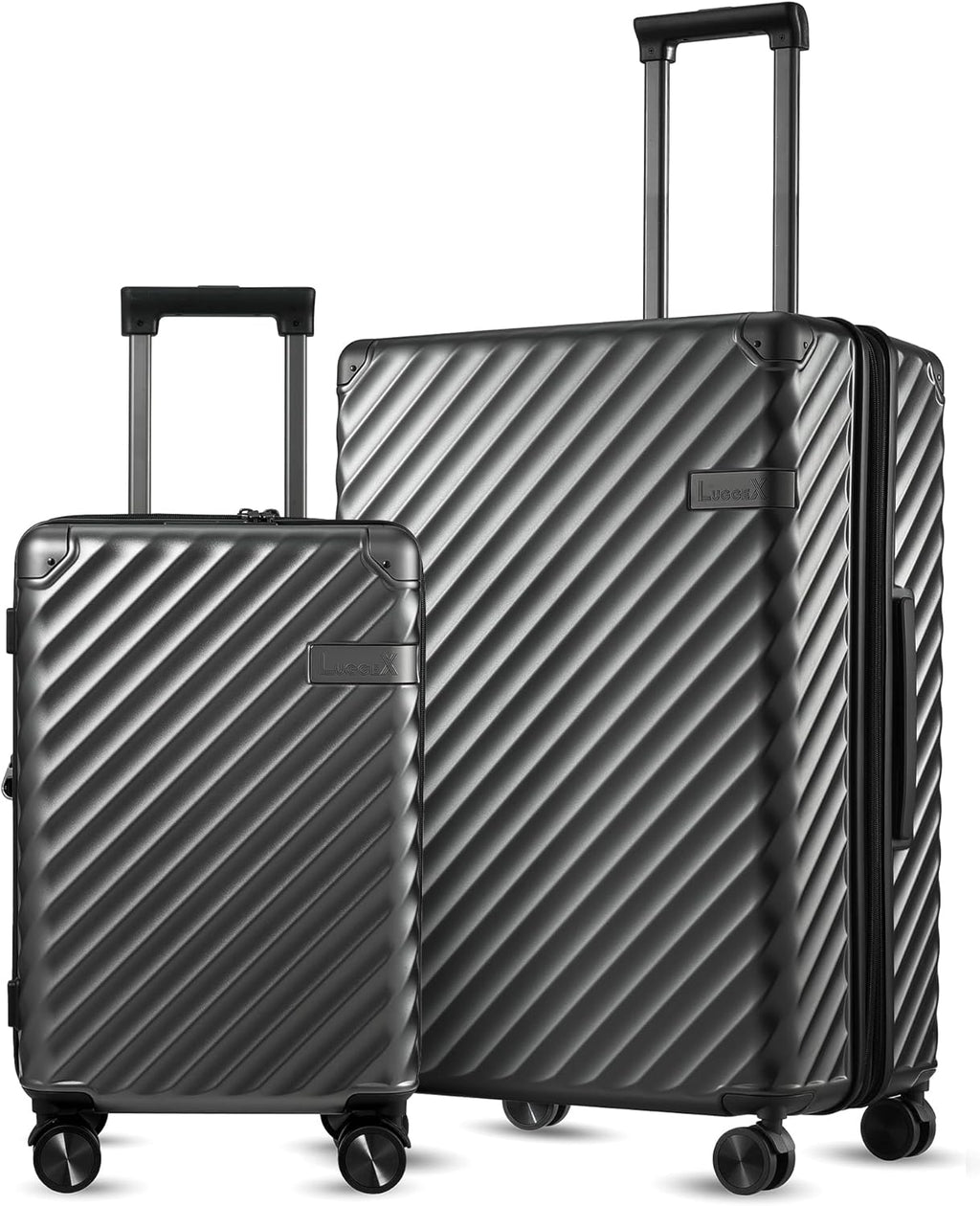 2 Piece 100% Polycarbonate Expandable Hard Suitcases with Wheels (Black, 20/28) J5066