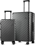 2 Piece 100% Polycarbonate Expandable Hard Suitcases with Wheels (Black, 20/28) J5066