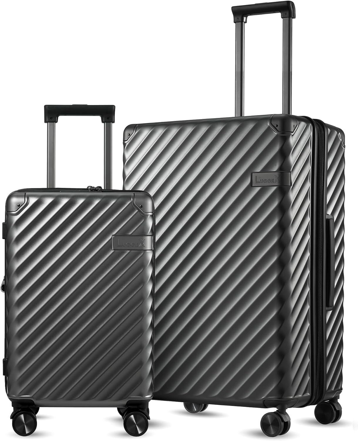 2 Piece 100% Polycarbonate Expandable Hard Suitcases with Wheels (Black, 20/28) J5066