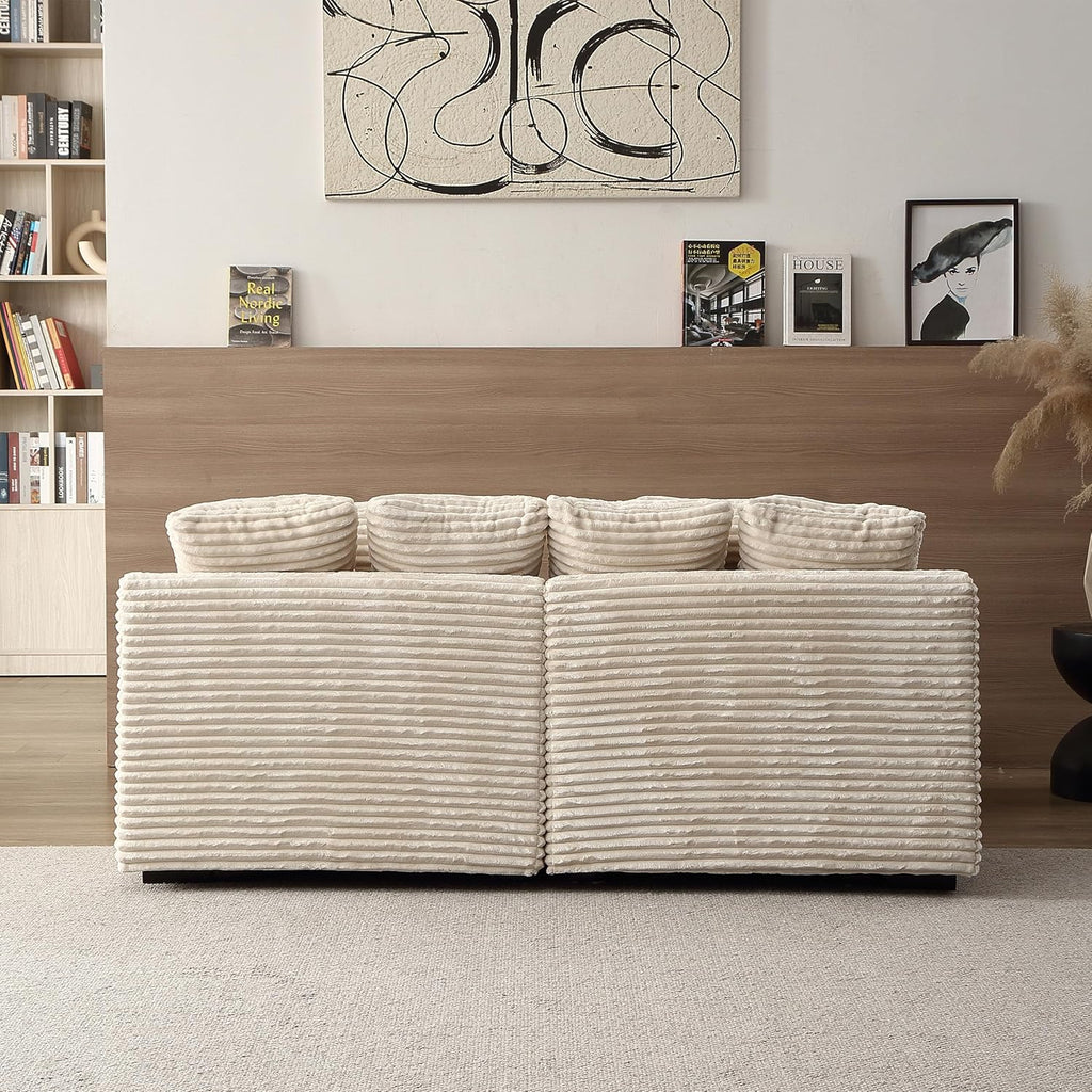 Oversized Corduroy Upholstered Chaise Lounge Sofa with Throw Pillow E505697