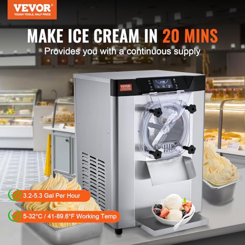 Commercial Ice Cream Machine 1400W 20/5.3 Gph Hard Serve Ice Cream Maker with LED Display Screen M590174