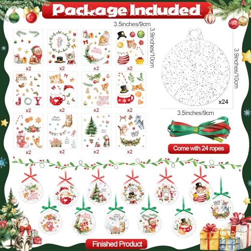 Acrylic Christmas Tree Ornaments DIY Craft Kits Hanging Xmas Ball Decorations with Stickers Ribbons (Red) K471639