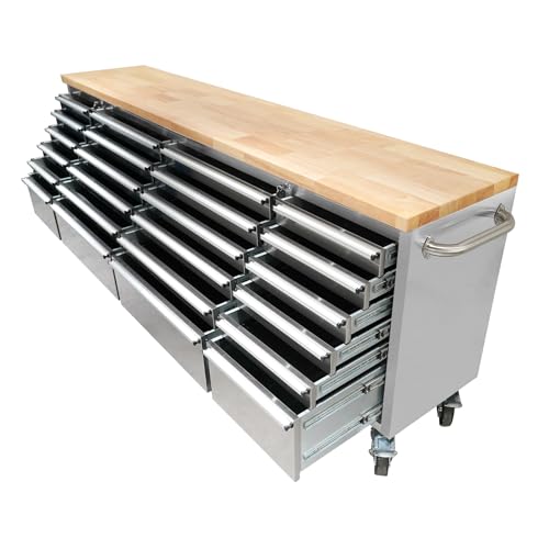 72 inch Mobile 15 Drawers Rolling Tool Chest with Wheels Lock Key Locking System Drawer Liners Stainless Steel N7971
