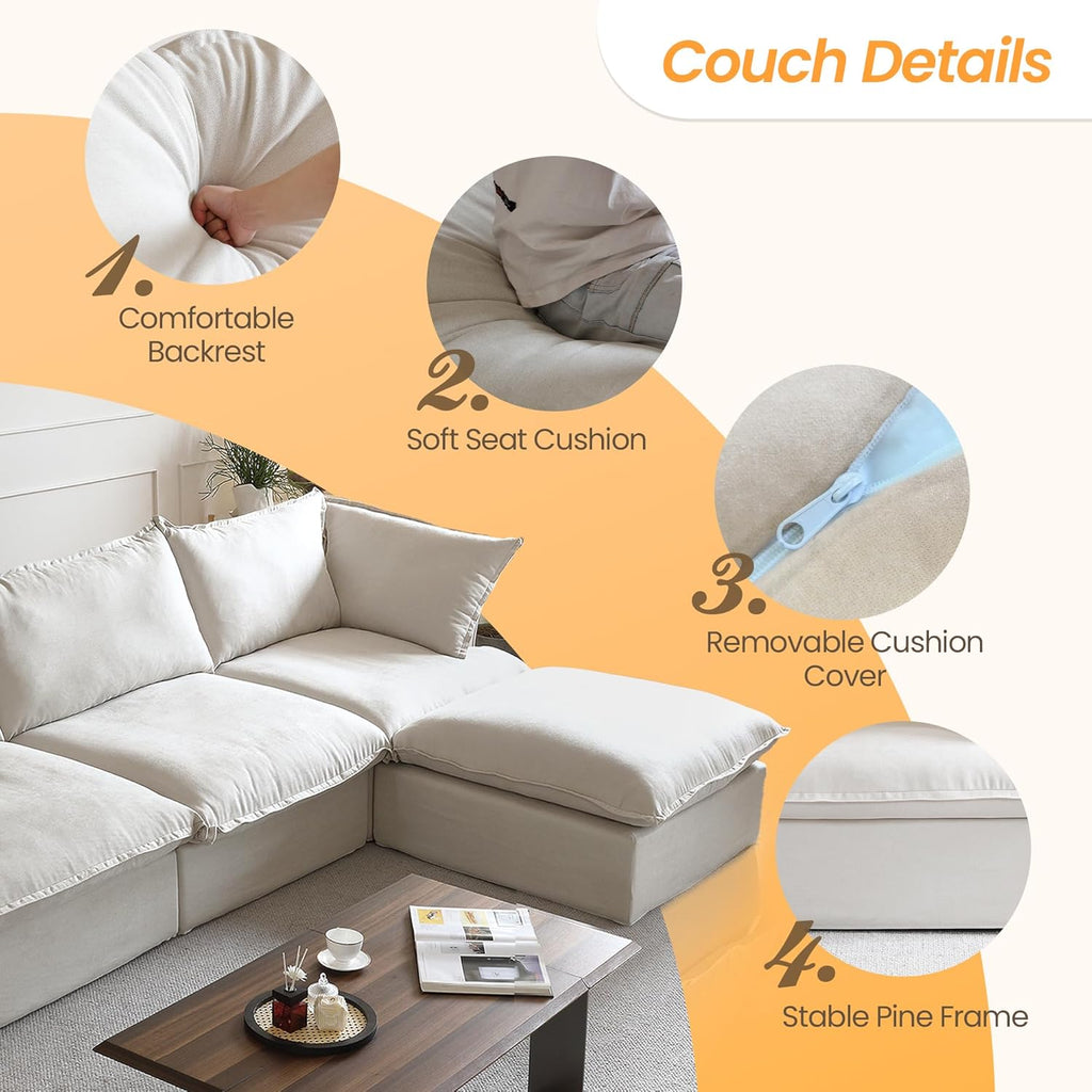 Beige U Shape Sectional Sofa with Ottomans H192961
