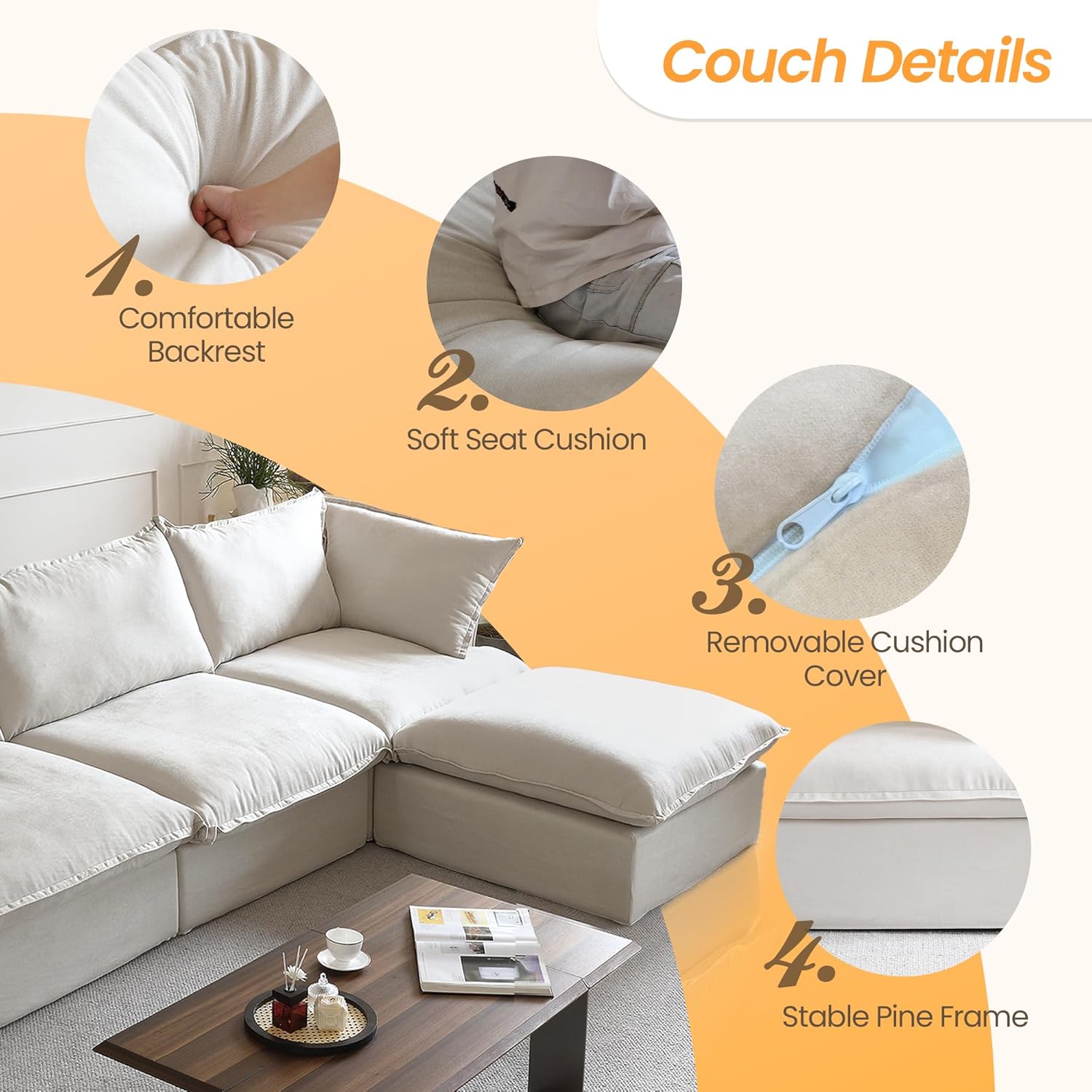 Beige U Shape Sectional Sofa with Ottomans H192961
