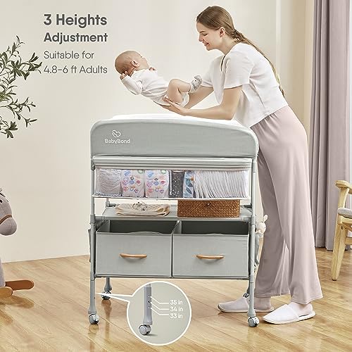 Grey Foldable Baby Changing Table with 2 Storage Baskets N401