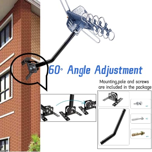 Outdoor TV Antenna, Long Range, 360° Rotation, 4K 1080P VHF UHF, with Remote and 40ft RG6 Coax Cable P8444