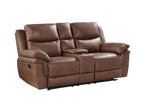 Brown Polyester Manual Sofa with Dual Recliner E8493