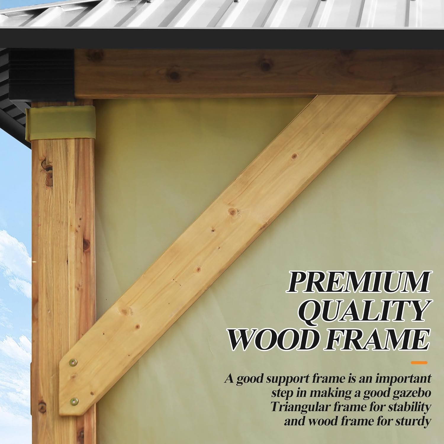 Olive Green Galvanized Steel Roof Wooden Gazebo B9588