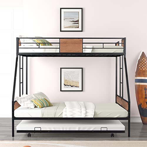 Black Twin Over Full Metal Bunk Bed Frame with Trundle X987704