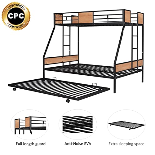 Black Twin Over Full Metal Bunk Bed Frame with Trundle X987704