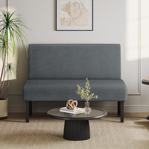 Small Comfy Sofa Mini Loveseat Couch 2-Seater Armless Sofa Chair, Corduroy Fabric, Dark Gray K215