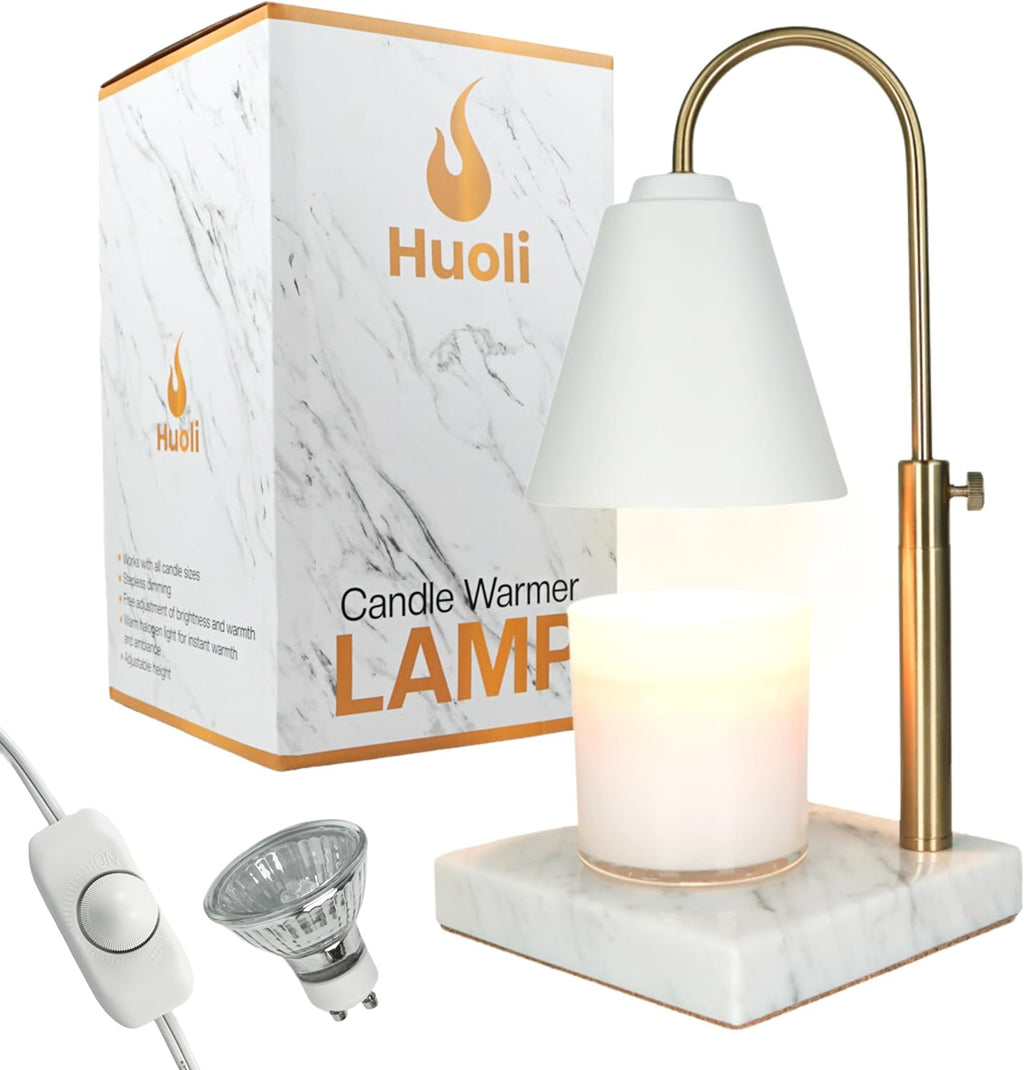 Adjustable Electric Candle Warmer with Dimmer, Marble Base, Gold Frame L6474