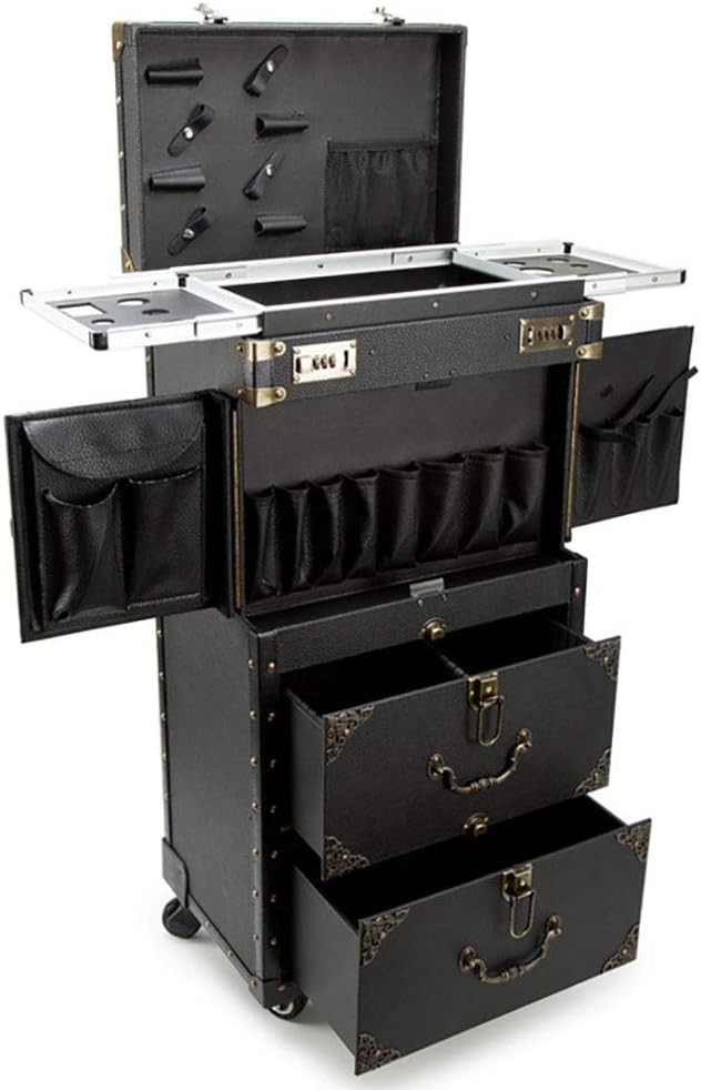 Rolling Lockable Makeup Train Case with Hair Dryer Holder Z93345