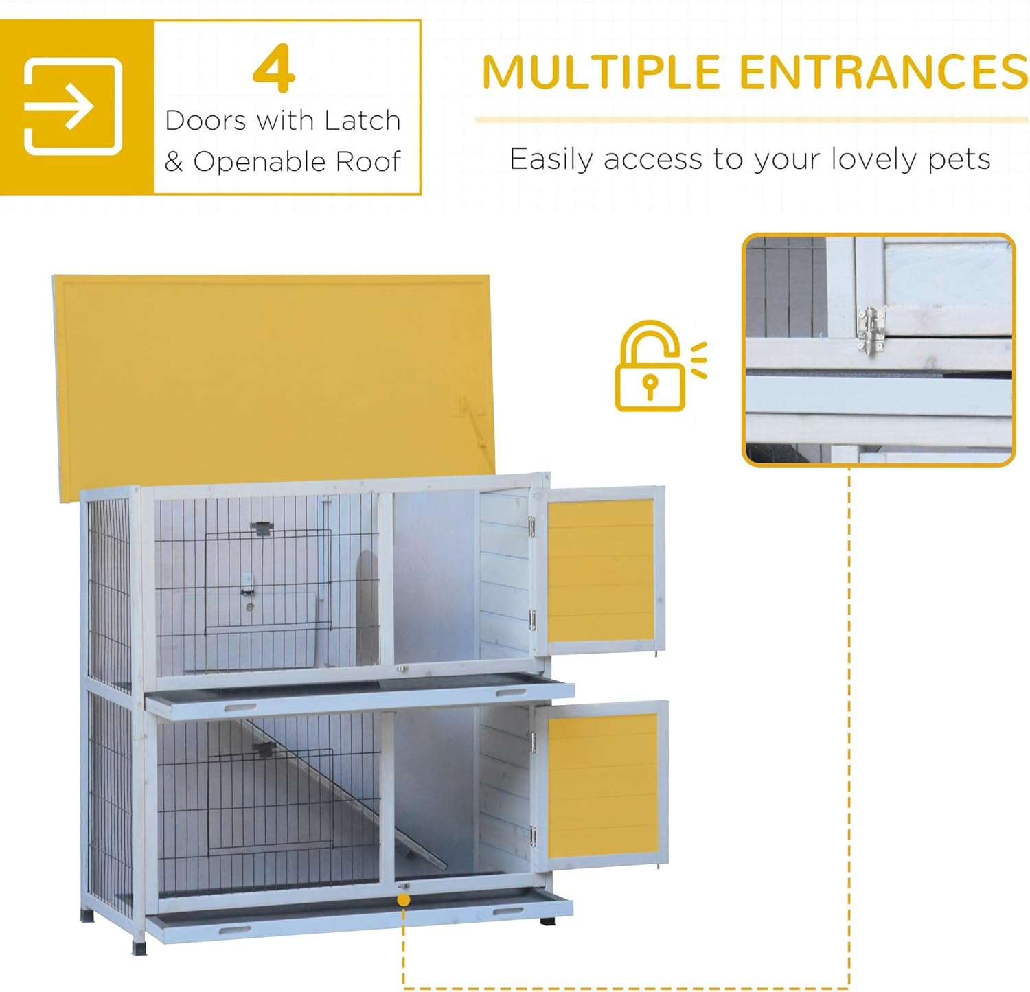White 2-Story Large Rabbit Hutch with 2 Removable No-Leak Trays Q496483