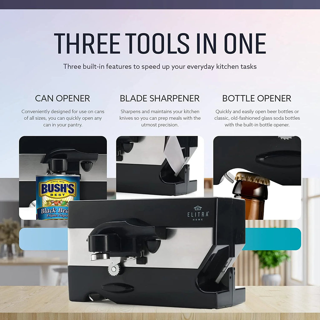 3 in 1 Under the Cabinet Electric Can Opener Black And Silver Q734659