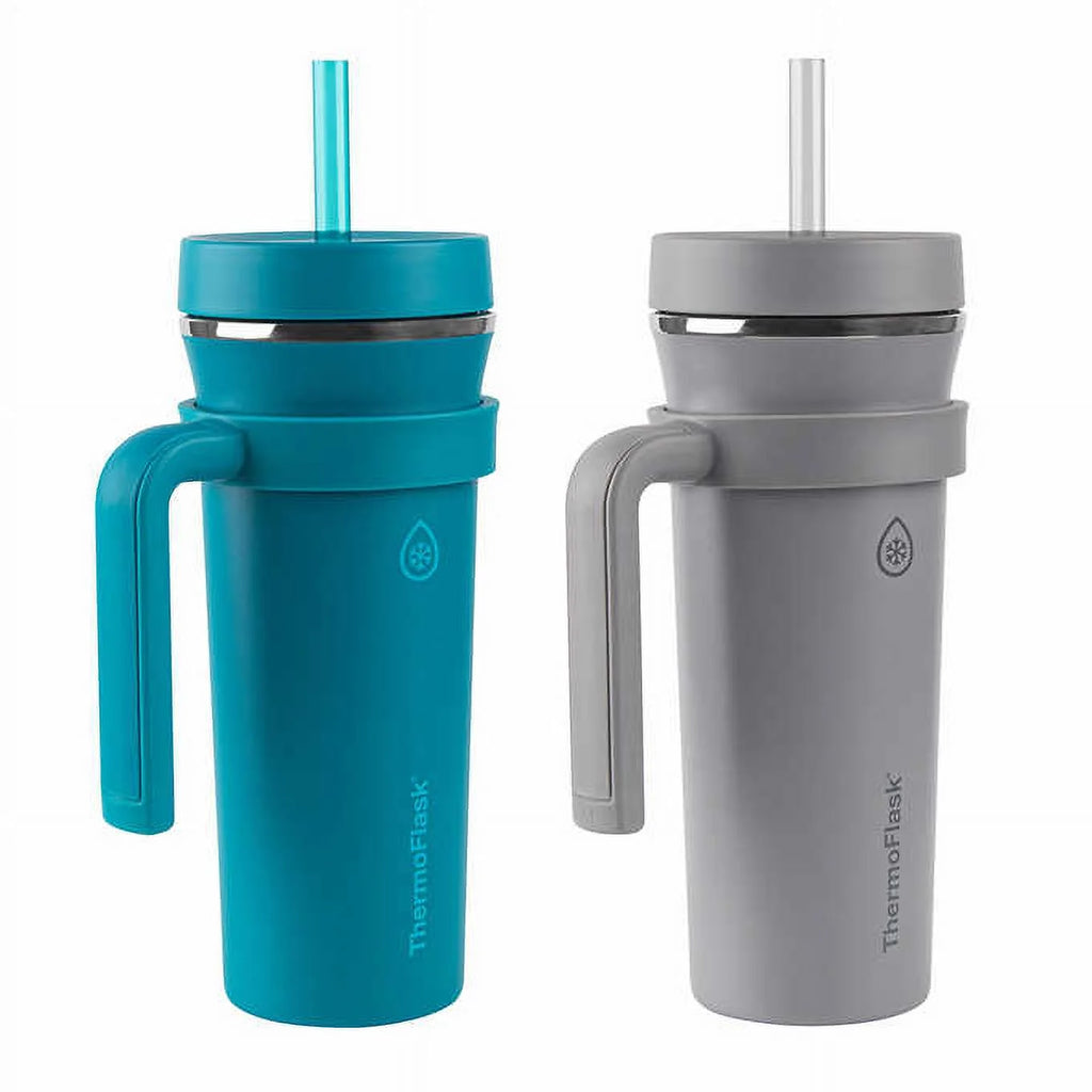 32oz Insulated Straw Tumbler with Handles, 2-pack (Teal & Grey) T40385
