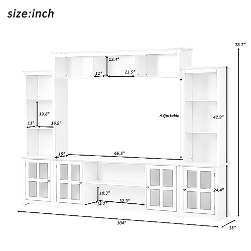 Black TV Console Table with Bookshelves and Tempered Glass Door U48585