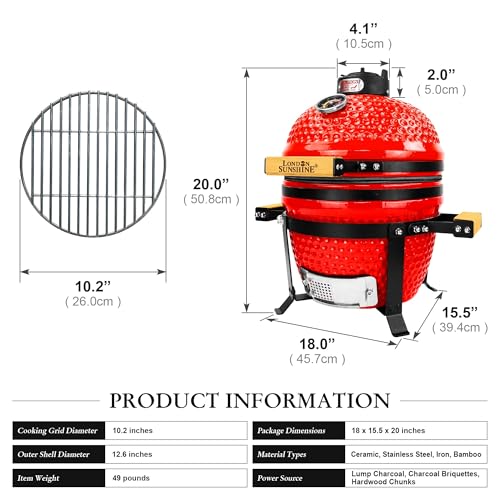 Red 13 inch Portable Ceramic Charcoal Kamado Grill N899