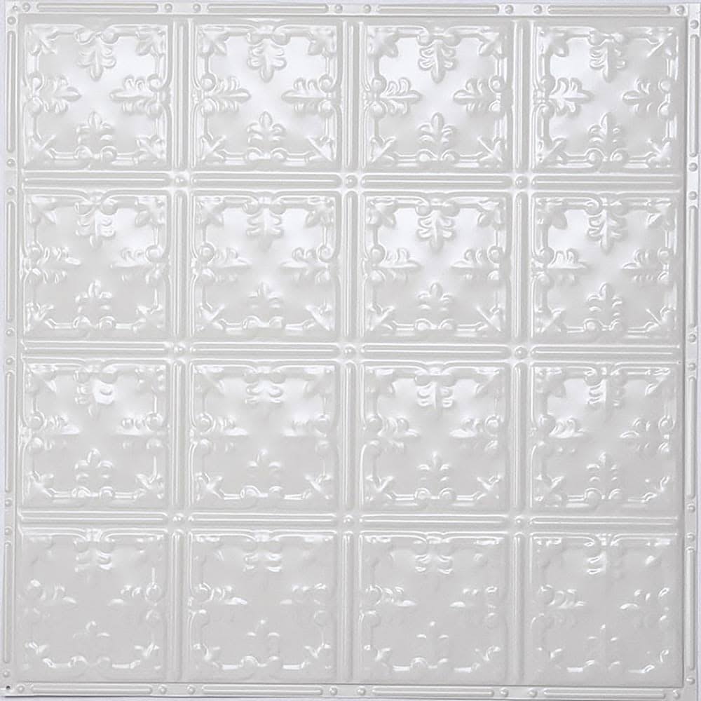 5-Pack Kit 2-Ft x 2-Ft Bright White Gloss Tin Backsplash E5856