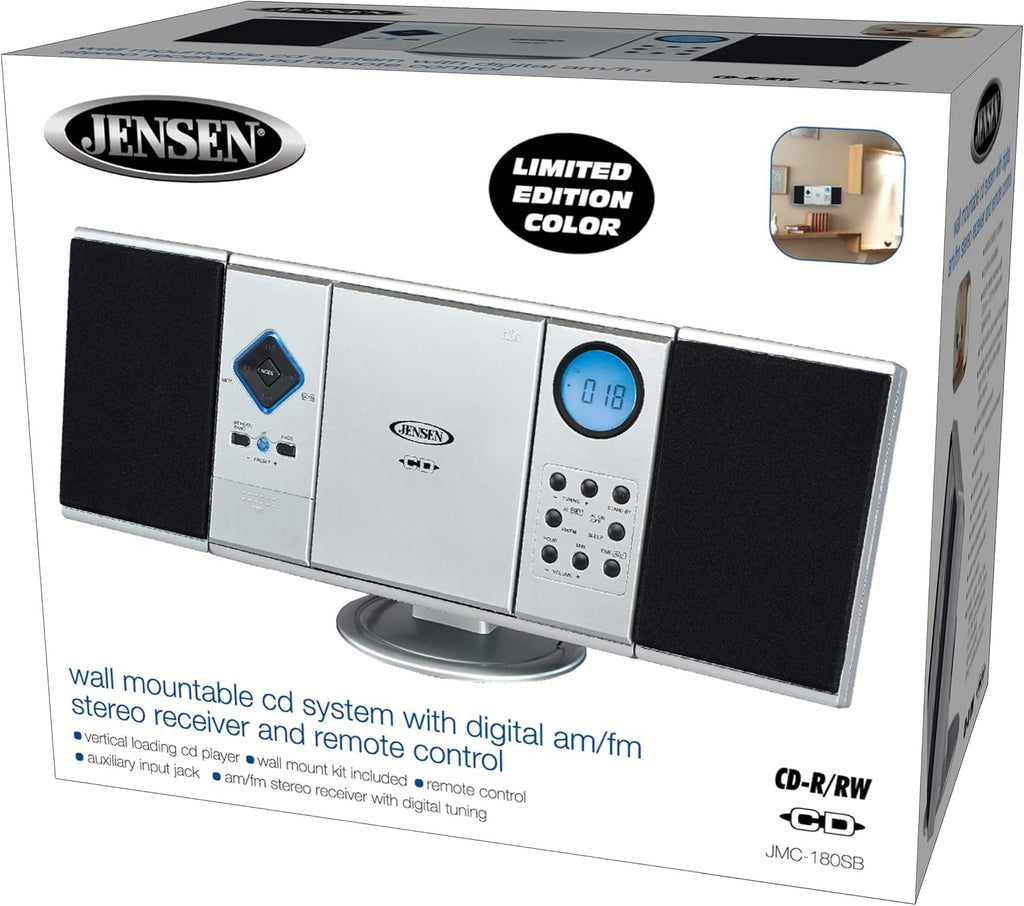 Silver Wall Mountable CD Music System with Speakers Pack of 2 K340