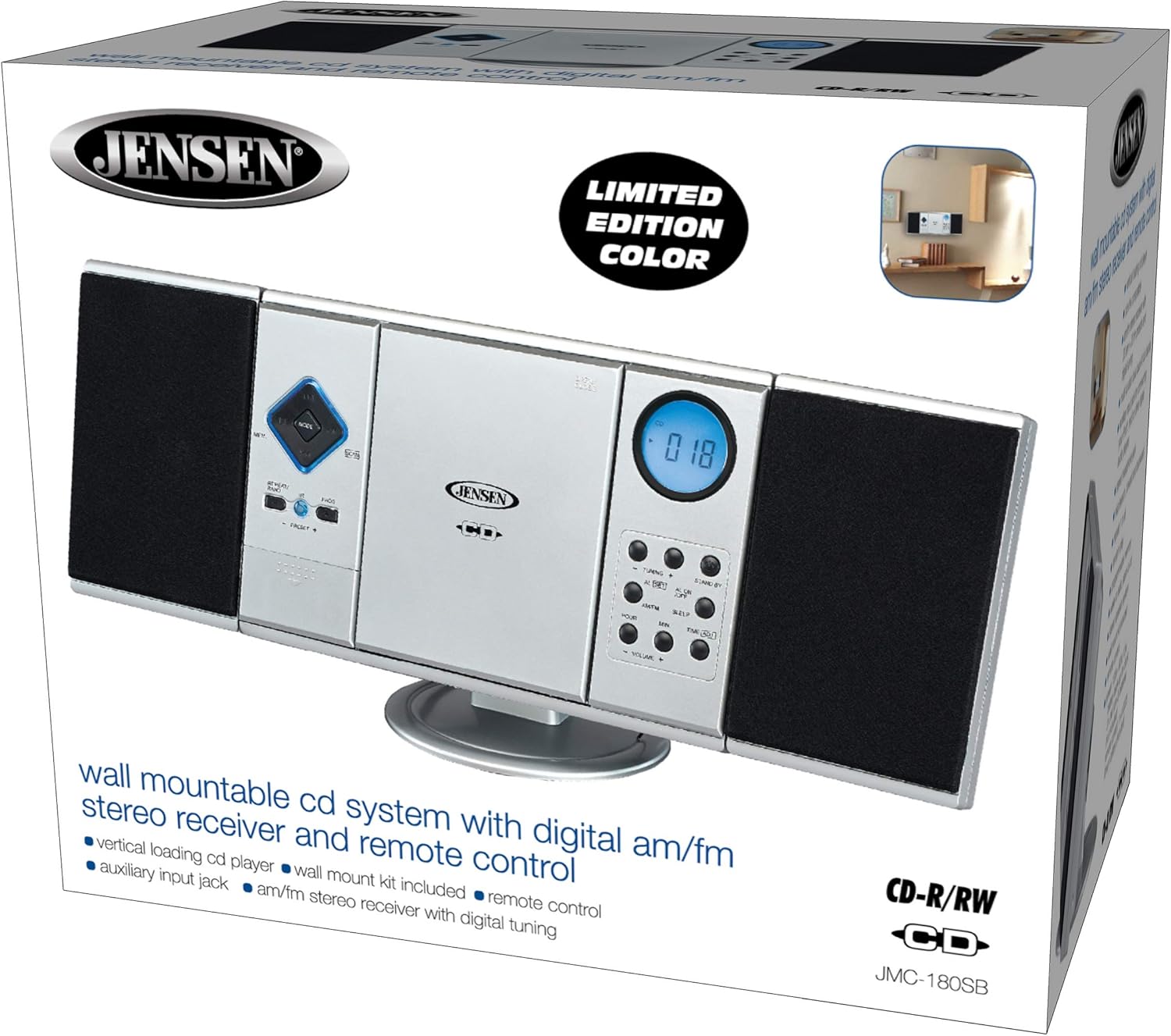 Silver Wall Mountable CD Music System with Speakers Pack of 2 K340