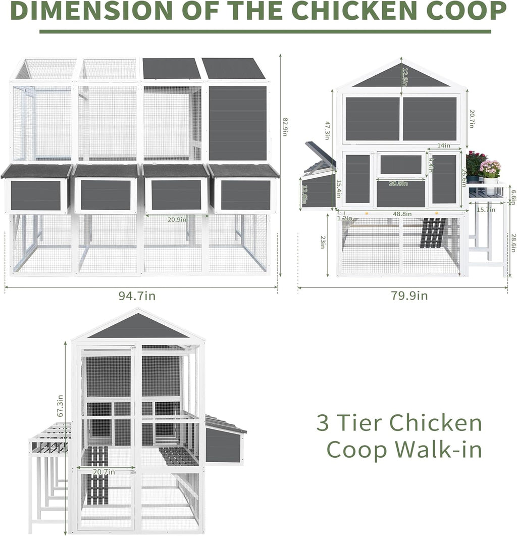 95'' Wooden Chicken Coop with 4 Nesting Box J90623
