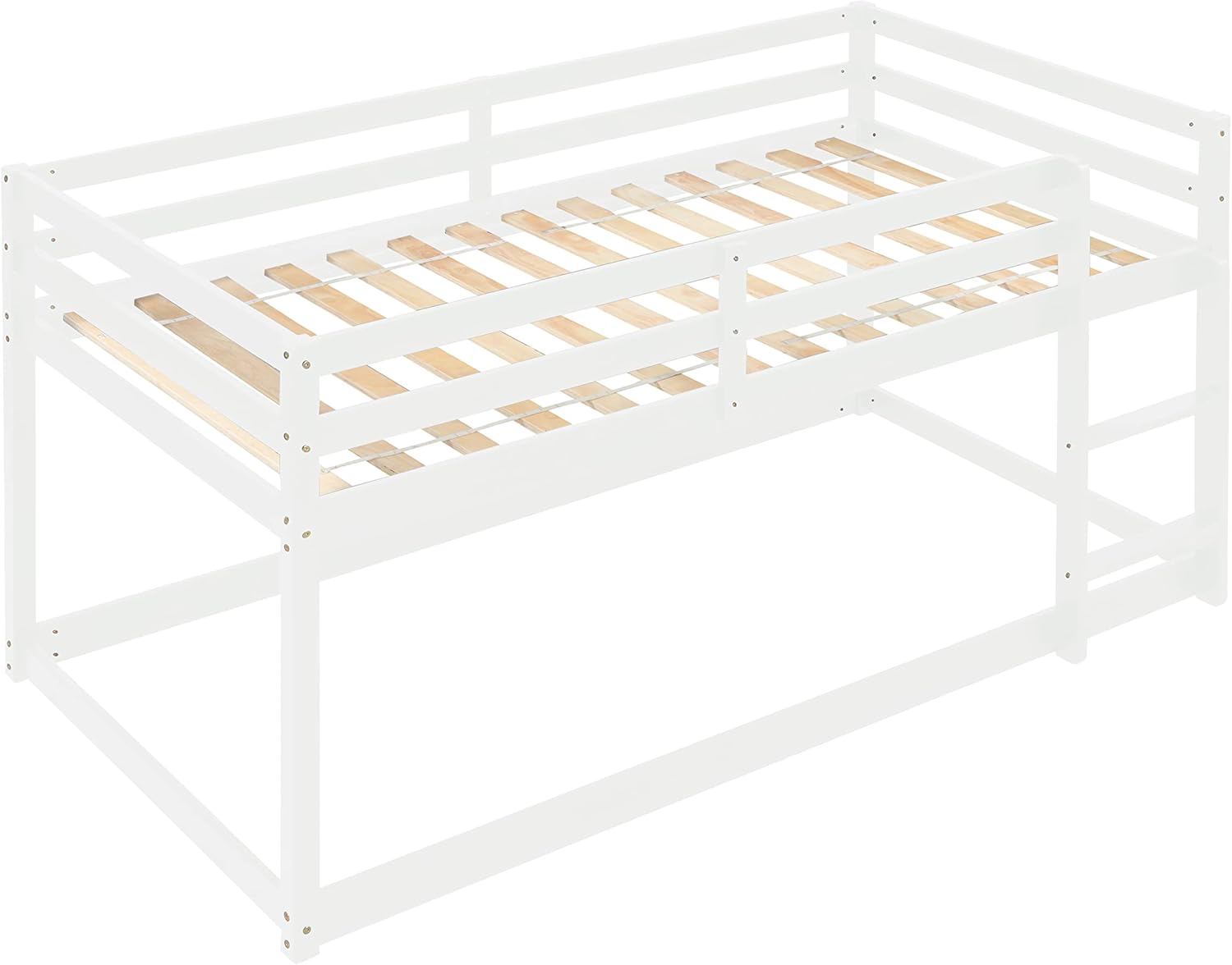 White Twin Over Twin Loft Bed Wooden Bed Frame with Safety Guardrail and Ladder B891893
