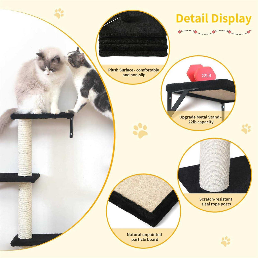 5pcs Wooden Cat Wall Shelves with Bridge, Steps, and Scratcher M342