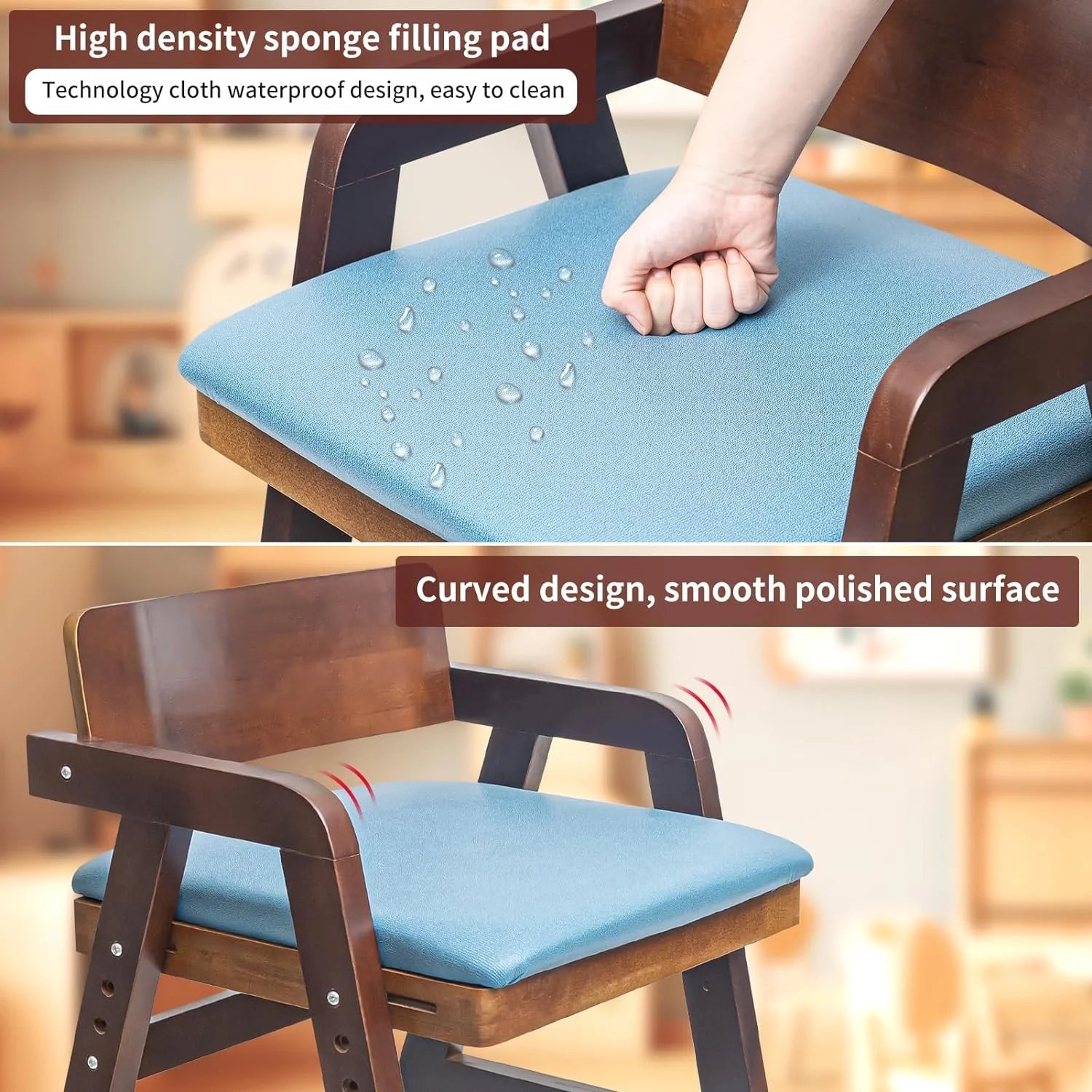 Wooden Adjustable Toddler High Chair with Waterproof Cushion T73266