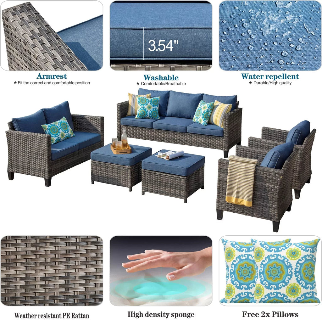 6 Pieces Outdoor Patio Sectional Sofa with Steel Frame U849406