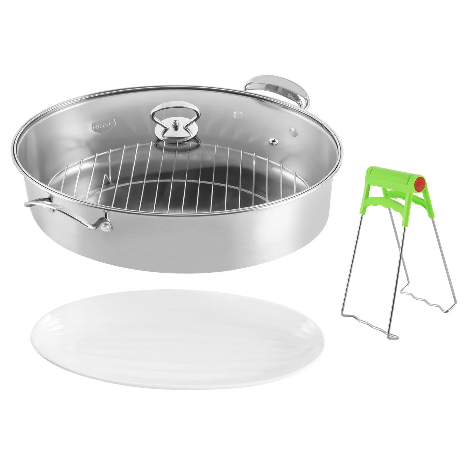 Stainless Steel Oval Fish Steaming Pot with Glass Lid Cookware K82653