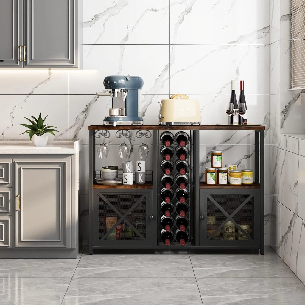 Wooded Coffee Bar Cabinet with Storage Sideboard E195