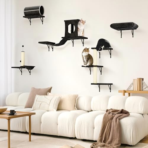 Black 7-in-1 Wall Mounted Cat Climber Set Y144