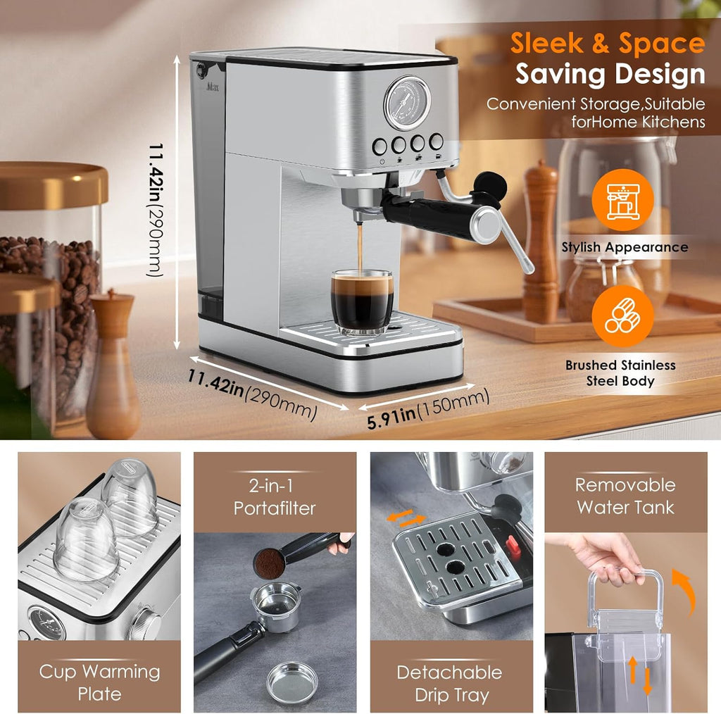 Stainless Steel Espresso Machine with Milk Frother U6468