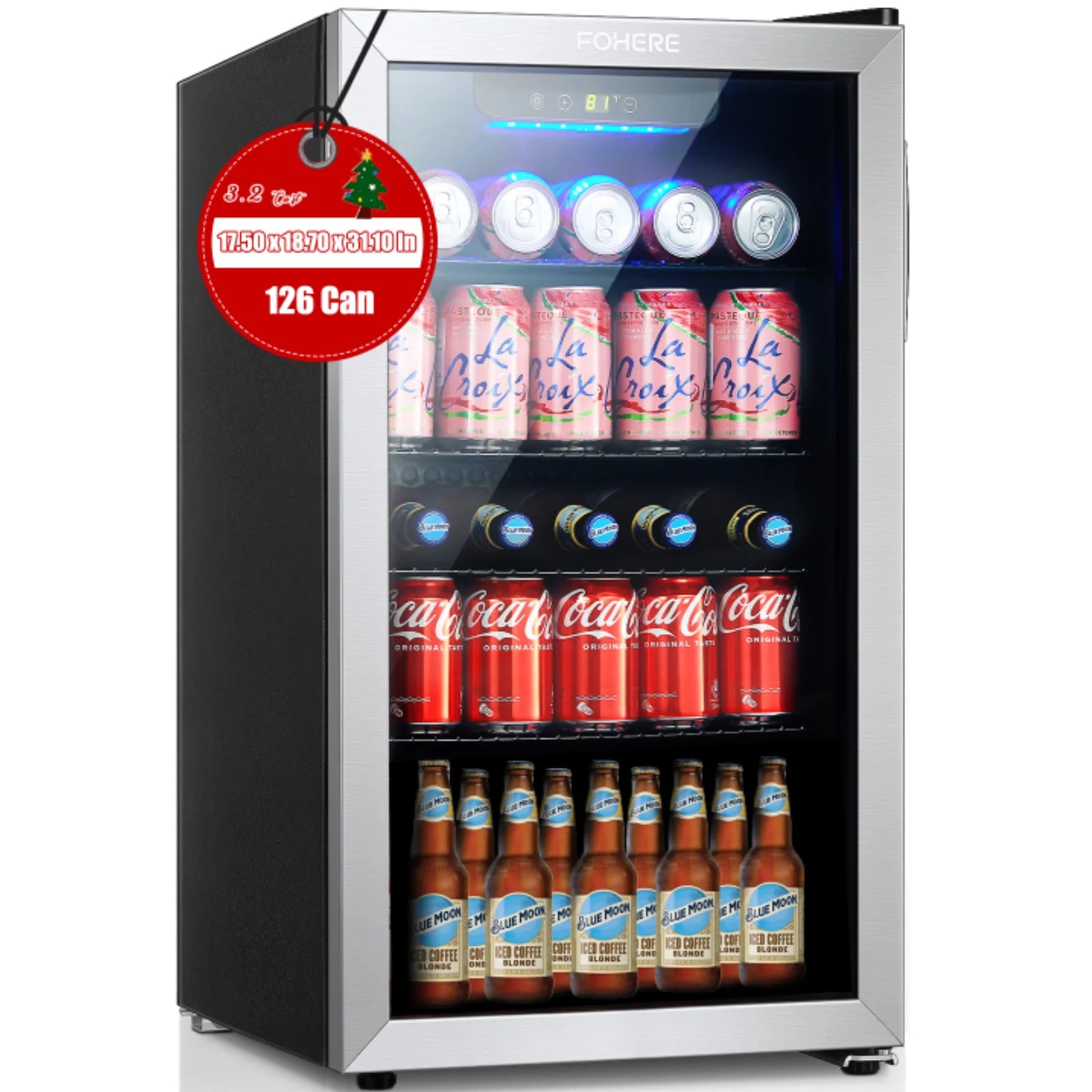 126 Can Beverage Refrigerator Cooler, 3.2 Cu.ft Mini Fridge, Reversible Door U4633