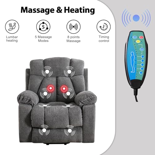 Large Power Lift Recliner Chair with Massage and Heat, Dark Gray W53727