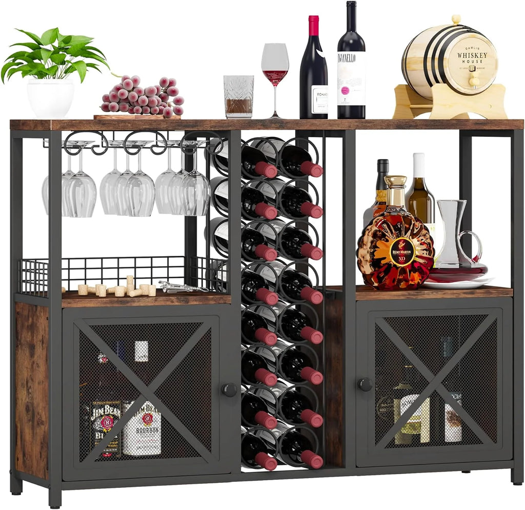Wooded Coffee Bar Cabinet with Storage Sideboard E195