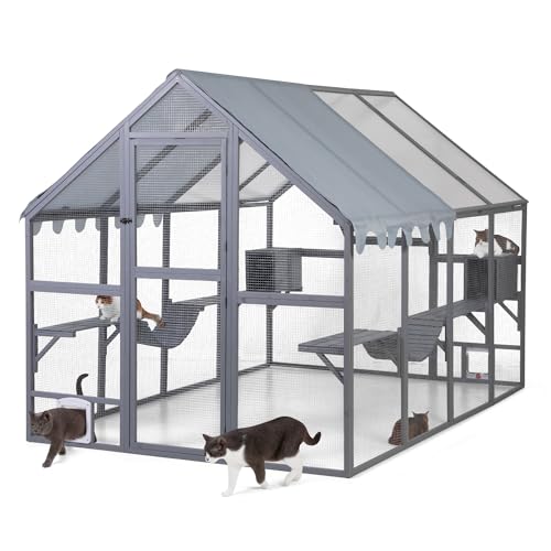 Grey Extra Large Wooden Outdoor Cat Enclosure with Canopy C59261