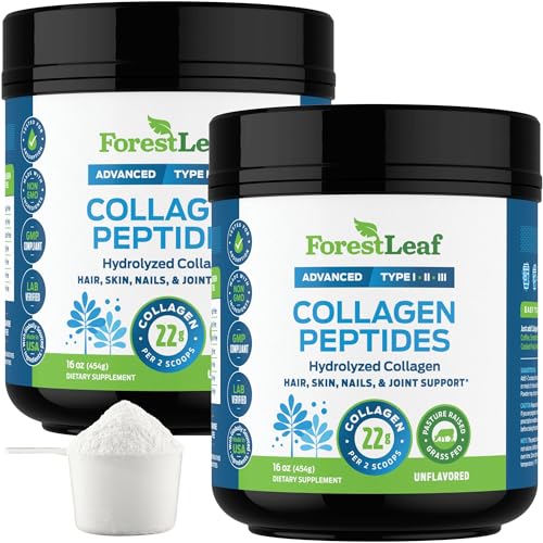Collagen Peptides Powder Unflavored Hydrolyzed Collagen Protein Powder Type 1, 2 & 3 Grass Fed, 11g Per Serving S21599