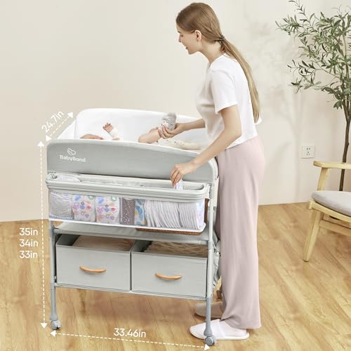 Grey Foldable Baby Changing Table with 2 Storage Baskets N401