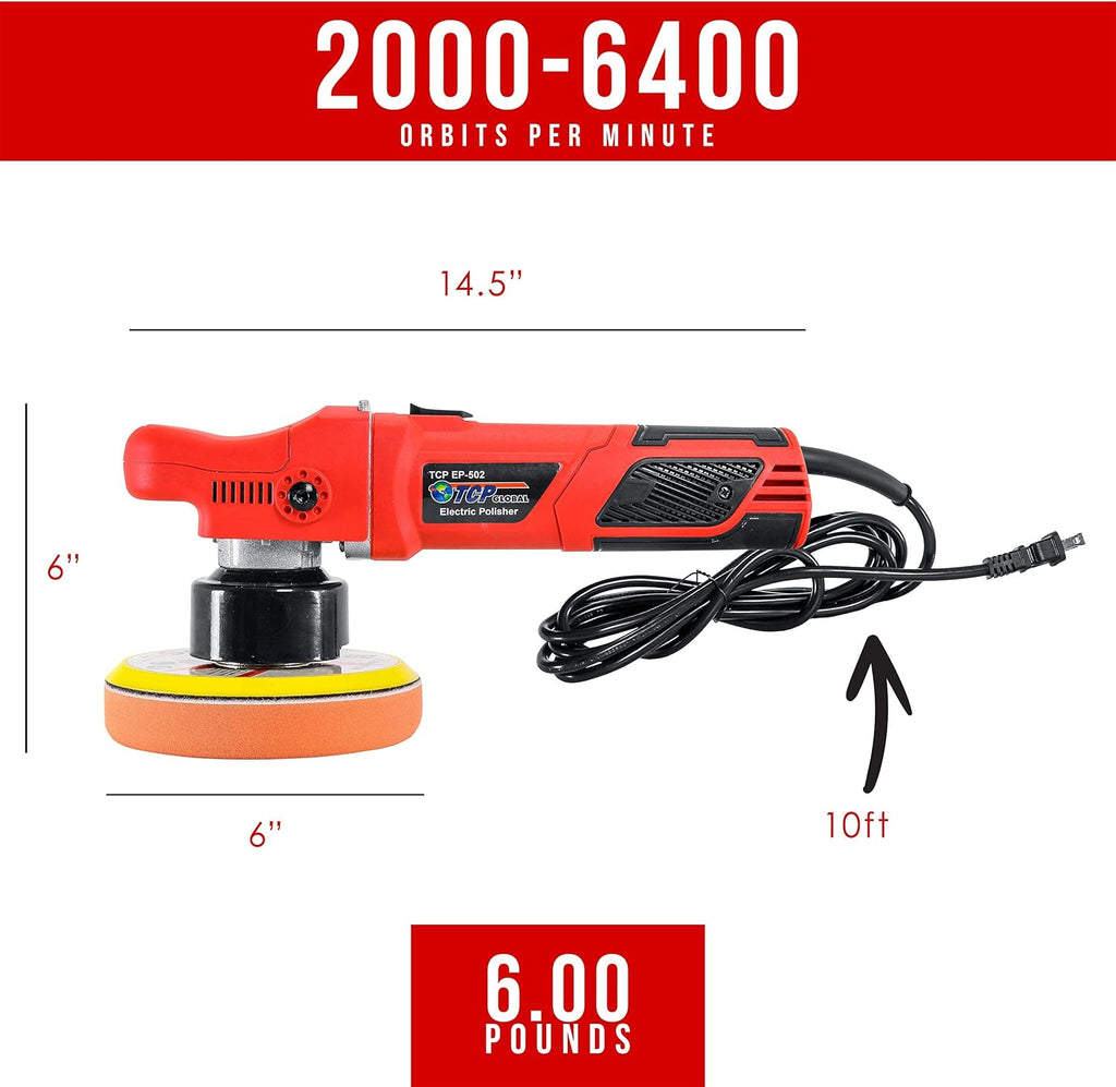 Variable Speed Random Orbit Dual-Action Polisher with 6 Pad Buffing and Polishing Kit O66450
