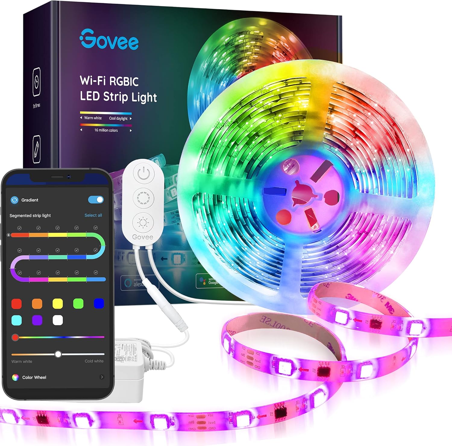 32.8ft RGBIC LED Strip Lights WiFi Color Changing Segmented Control Music LED Lights Waterproof 2x16.4ft Pack of 2 N37610